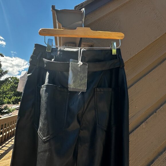 NWT Grey Collective Vegan Leather Cropped Flare Pants with Belt - Picture 5 of 11